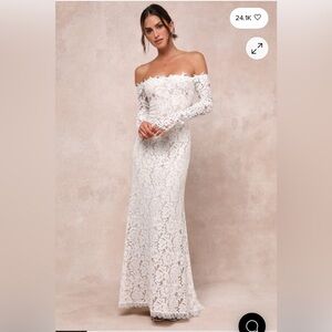 Lulus Romance Dreamer White Lace Off-the-shoulder Maxi Dress - Size S